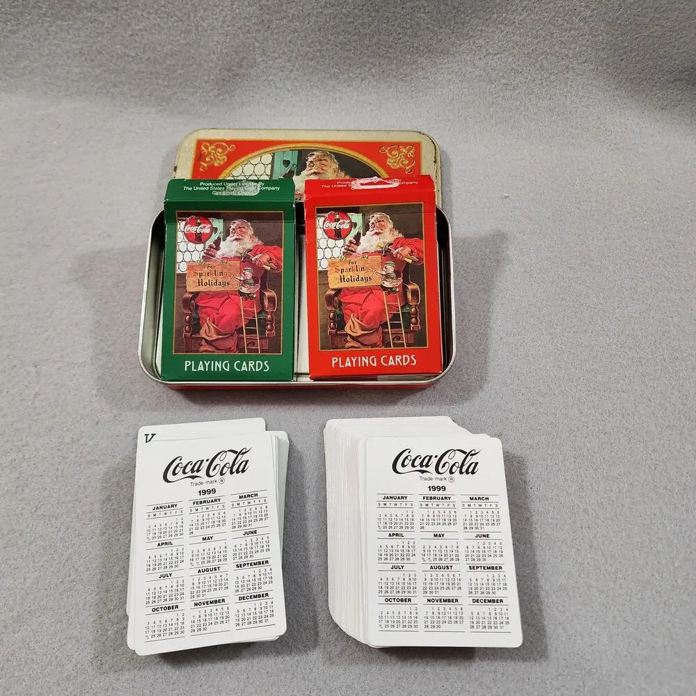 Coca-Cola 2 Deck Playing Cards Tin Box Set For Sparkling Holidays 1999 Vintage